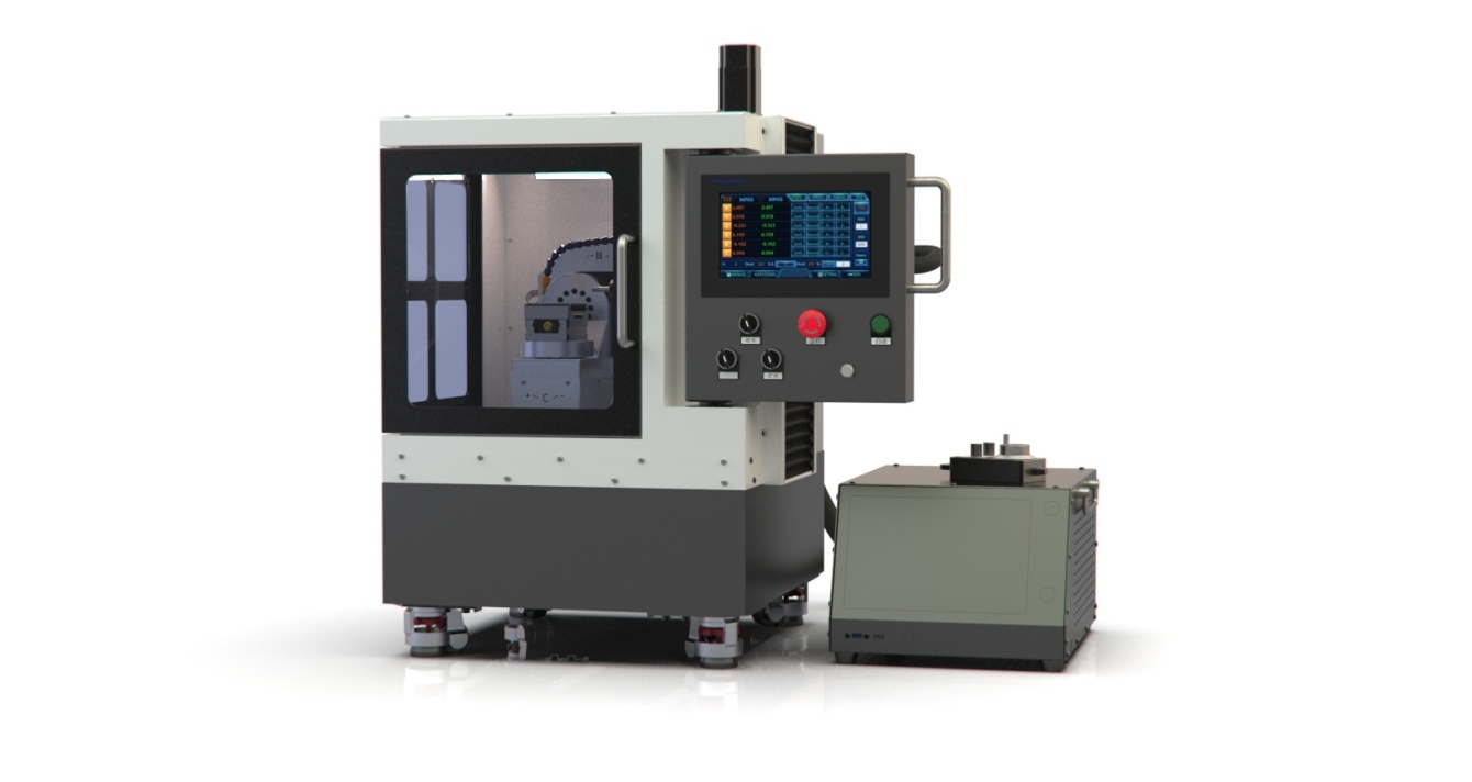 Compact five-axis CNC machine on a clean background